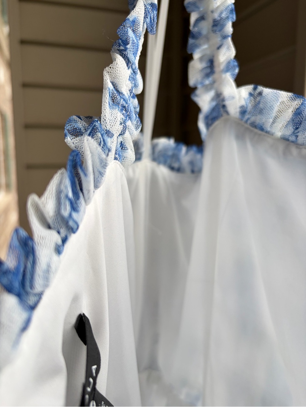 🆕🦋AQUA Blue White Floral Midi Dress Size L Bodice Tulle Overlay Cottagecore - Picture 13 of 17